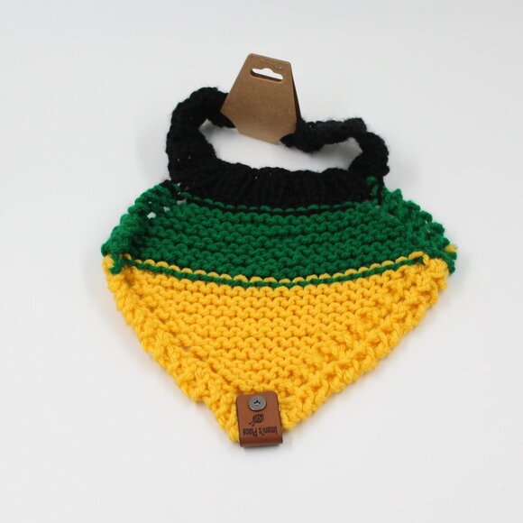 Handmade Hand Knit Jamaica Flag Themed Knit Baby Bib 0-3 mo - Picture 2 of 2